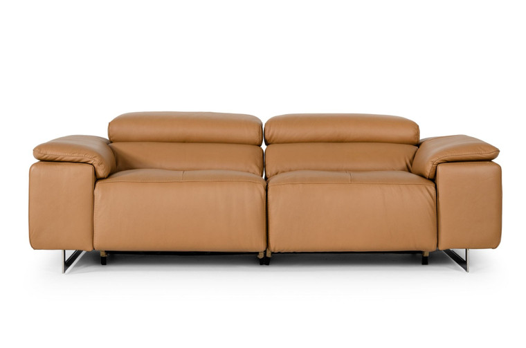 VIG Furniture VGNTBLOSSOM-S Estro Salotti Blossom Modern Cognac Leather Dual Reclining Sofa