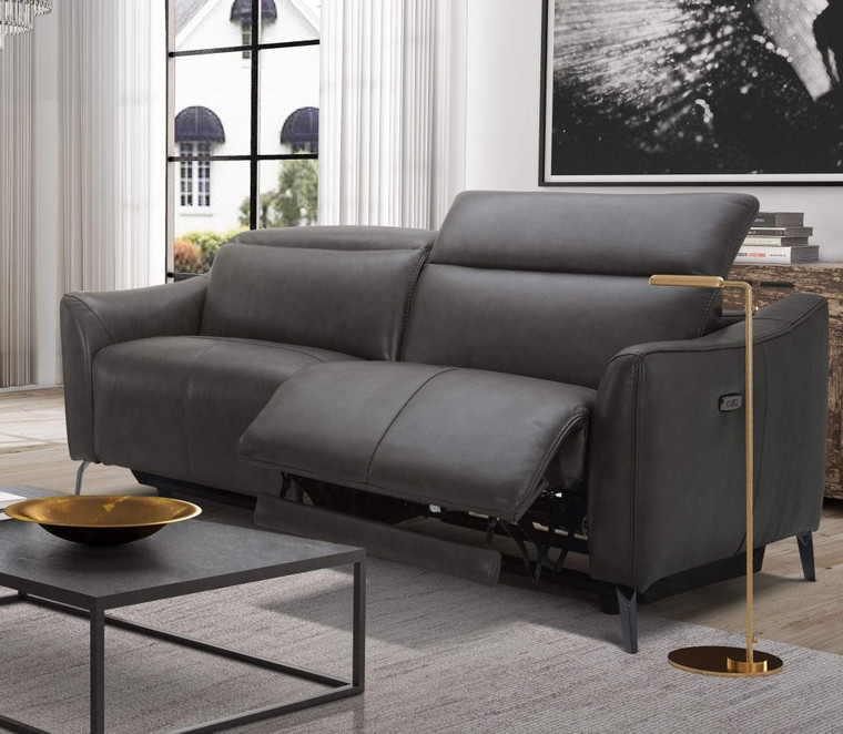 VIG Furniture VGKMPRARIE-S Divani Casa Prairie Modern Dark Grey Leather Dual Electric Sofa Recliner With Electric Headrest