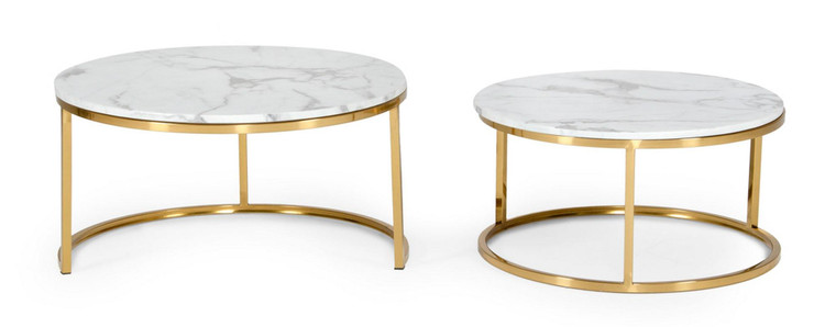VIG Furniture VGYUHD-CT024 Modrest Jenkin - Modern Gold And Marble Coffee Table Set