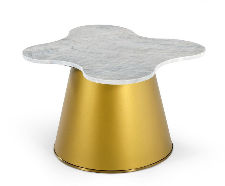 VIG Furniture VGODLZ-220E Modrest Gabbro - Glam White Marble And Gold End Table