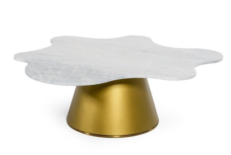 VIG Furniture VGODLZ-220C-H Modrest Gabbro High - Glam White Marble And Gold Coffee Table