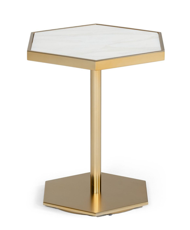 VIG Furniture VGHK-30017 Modrest Drexal - Glam White Marble And Brass End Table