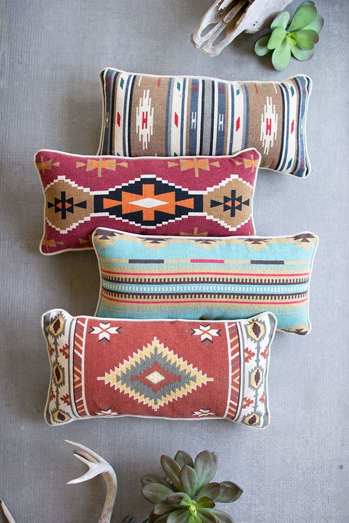 Set Of Four Printed Lumbar Pillows - One Each NRV2174 By Kalalou