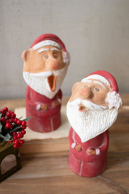 Set Of Two Caroling Clay Santas H4034 By Kalalou