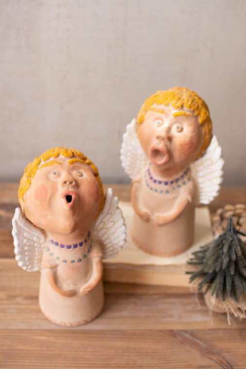 Set Of Two Caroling Clay Angels H4033 By Kalalou