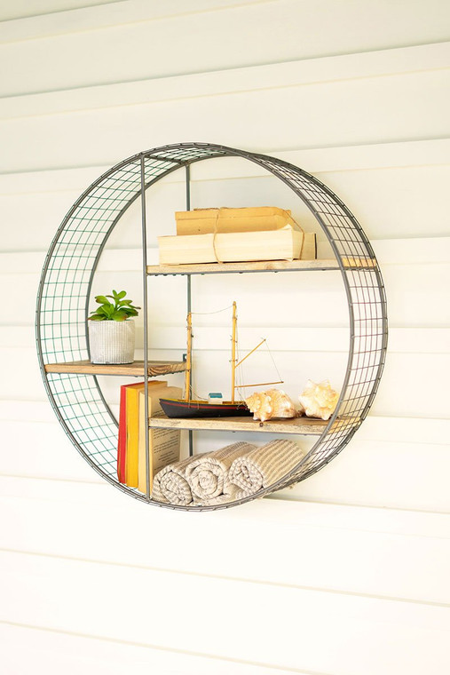 Round Wire Mesh And Recycled Wood Shelving Unit CQ7541 By Kalalou
