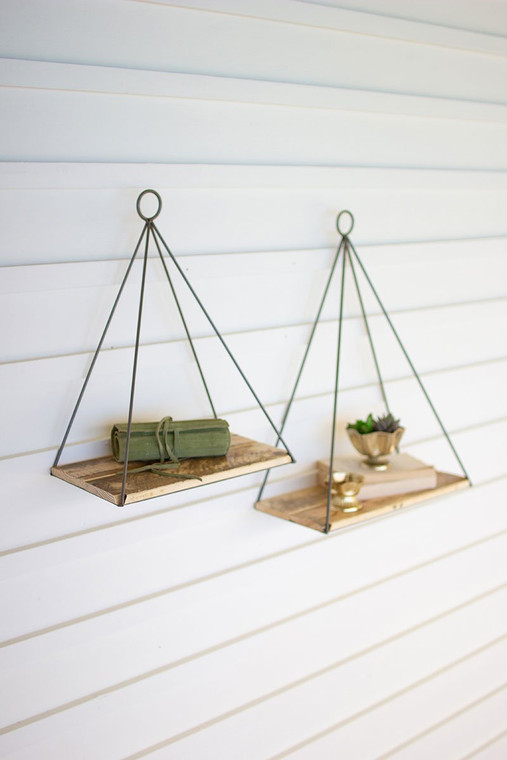 Set Of Two Triangle Shelves With Recycled Wood CQ7538 By Kalalou