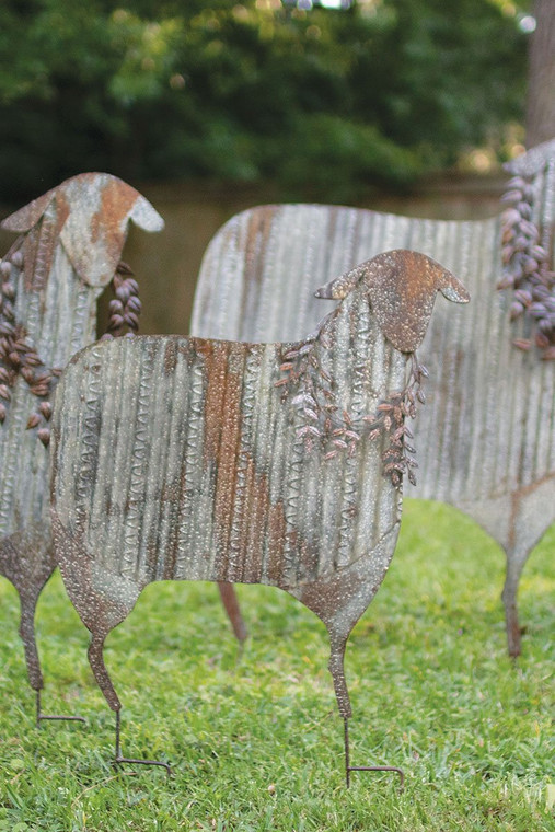 Set Of Three Corrugated Metal Christmas Sheep Yard Art CHE1369 By Kalalou