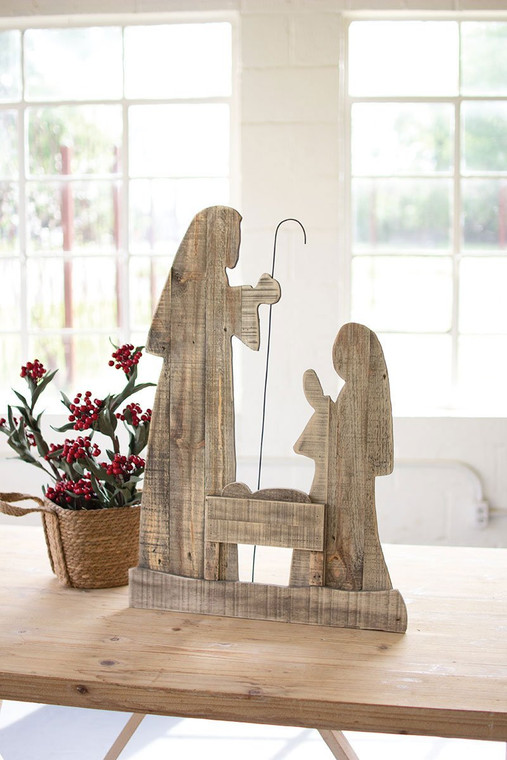 30" Tall Wooden Nativity With Stand CGU2466 By Kalalou
