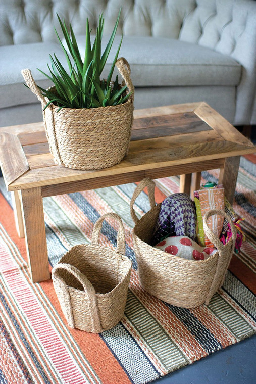Set Of Three Square Seagrass Baskets With Handles CCHA1032 By Kalalou