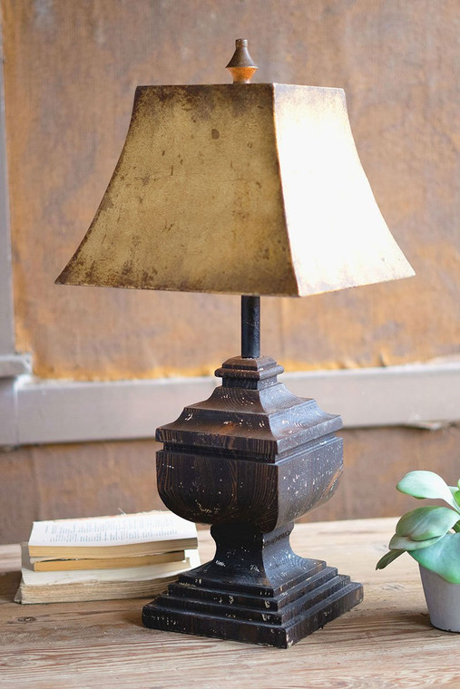 Black Wooden Table Lamp With Antique Gold Metal Shade CCG1633 By Kalalou