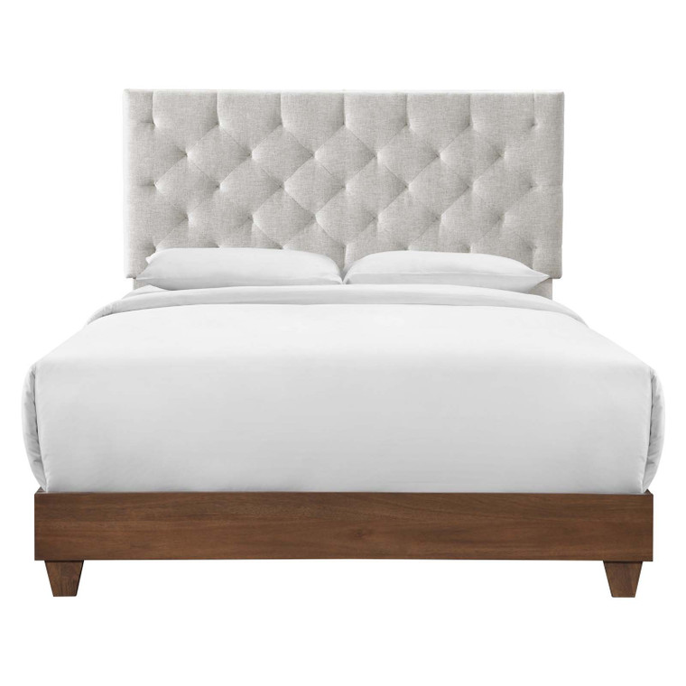 Modway MOD-6146-WAL-BEI Rhiannon Diamond Tufted Upholstered Fabric Queen Bed