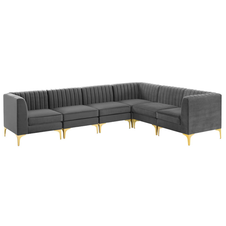 Modway EEI-4352-GRY Triumph Channel Tufted Performance Velvet 6-Piece Sectional Sofa