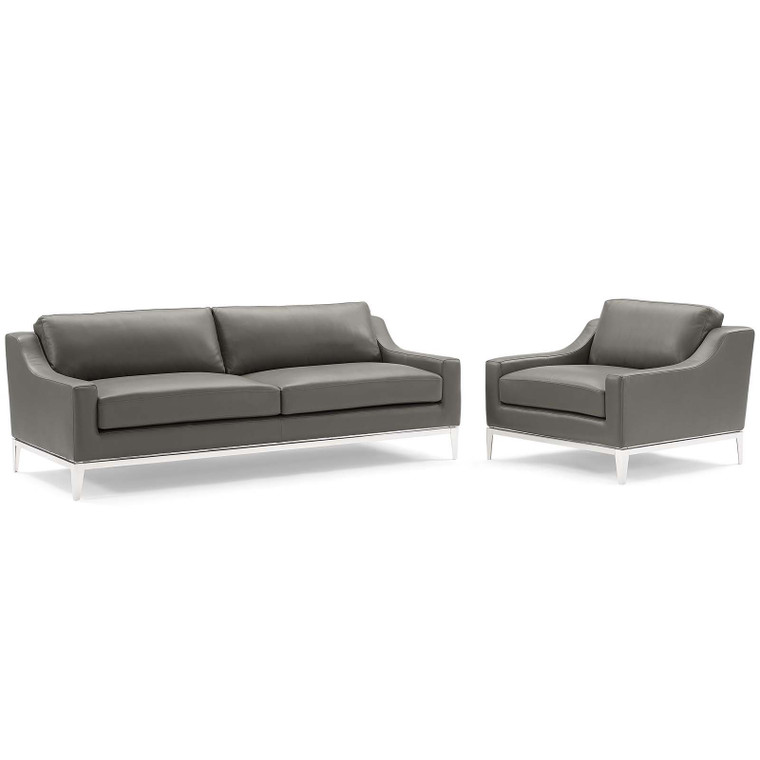 Modway EEI-4198-GRY-SET Harness Stainless Steel Base Leather Sofa & Armchair Set