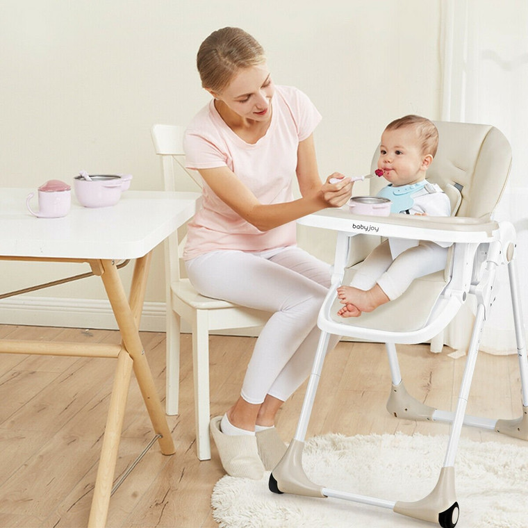 Baby Convertible High Chair With Wheels-Beige BB5580BE