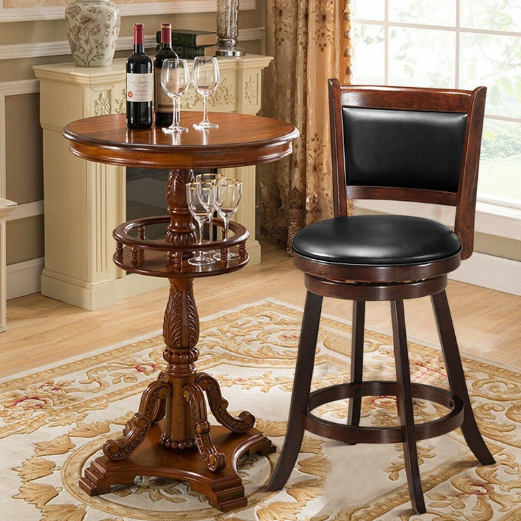 24" Wooden Upholstered Swivel Counter Height Stool Dining Chair HW65283