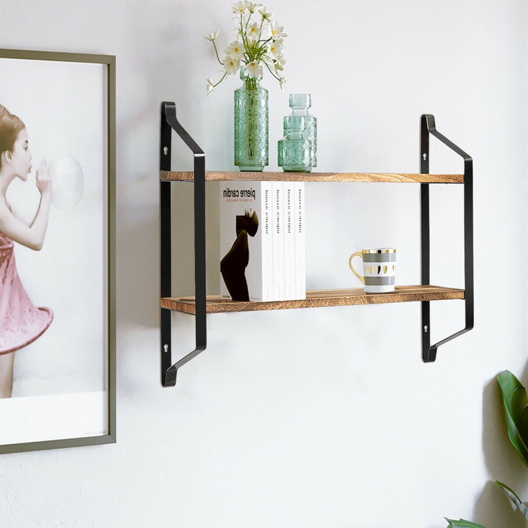 Wooden Wall-Mounted 2-Tier Floating Shelves HW64214
