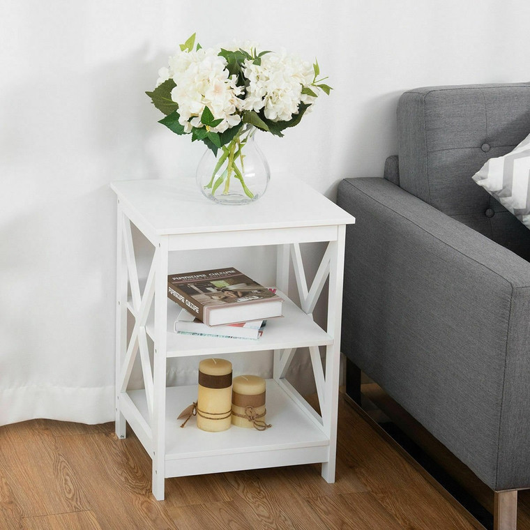 2Pcs 3-Tier Display Storage End Table-White HW58944WH-2