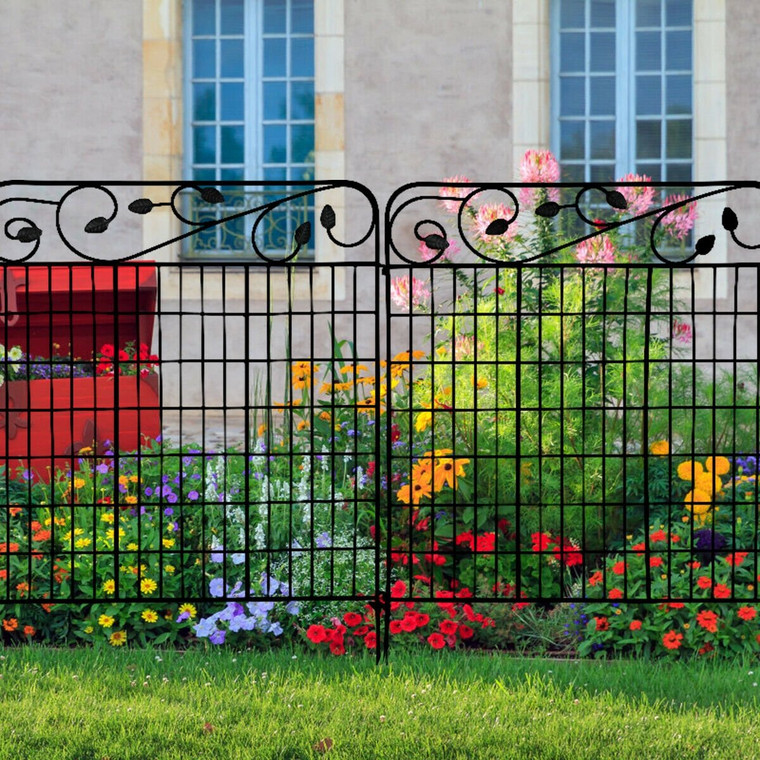 2 Pc Black Coated Steel Decorative Garden Folding Fence OP70344