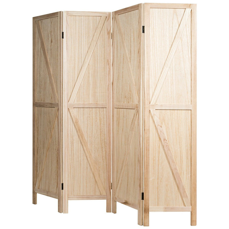 4 Panels Folding Wooden Room Divider-Natural HW65236BN