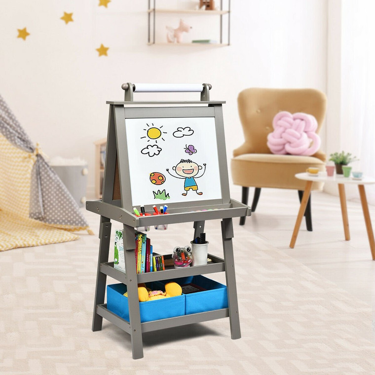 3 In 1 Double-Sided Storage Art Easel-Gray TY327442HS