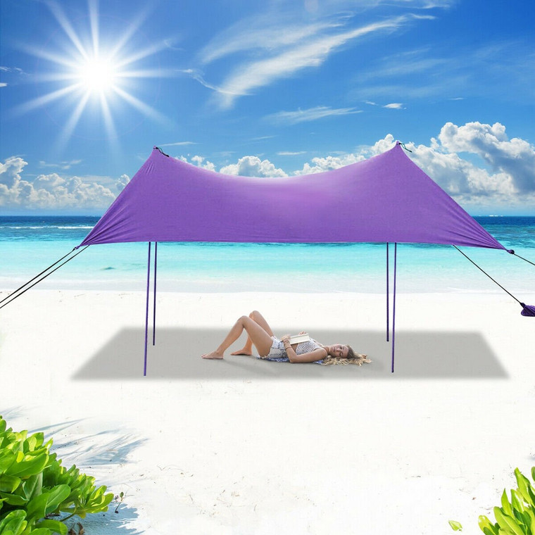 10' X 9' Family Beach Tent Canopy Sunshade W/ 4 Poles-Purple OP70407PU