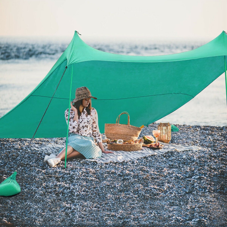 10' X 9' Family Beach Tent Canopy Sunshade W/ 4 Poles-Green OP70407GN
