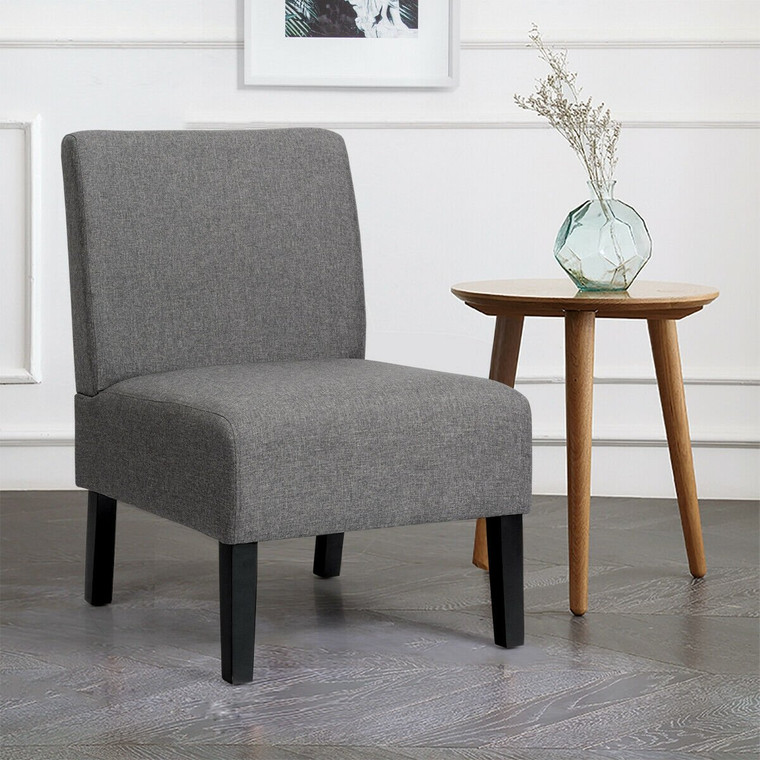 Armless Accent Chair With Rubber Wood Legs -Gray HW64435GR