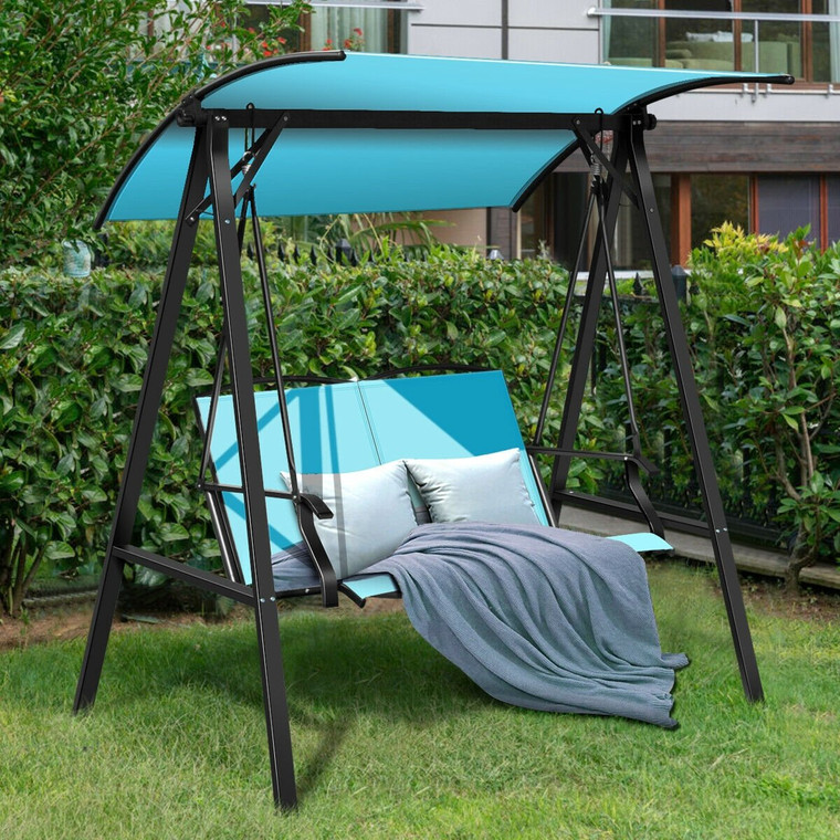 Outdoor Porch Steel Hanging 2-Seat Swing Loveseat With Canopy-Green OP70335GN