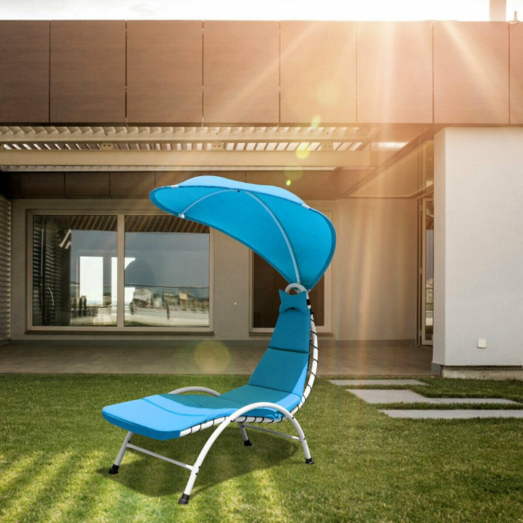 Patio Hanging Swing Hammock Chaise Lounger Chair With Canopy-Blue OP70334GN