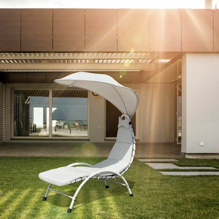 Patio Hanging Swing Hammock Chaise Lounger Chair With Canopy-Beige OP70334BE