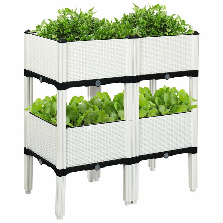 Set Of 4 Elevated Flower Vegetable Herb Grow Planter Box OP70301WH