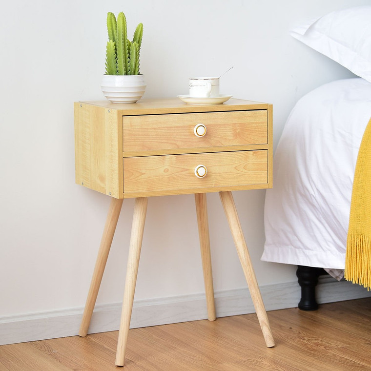 Mid Century Modern 2 Drawers Nightstand In Natural HW65705NA
