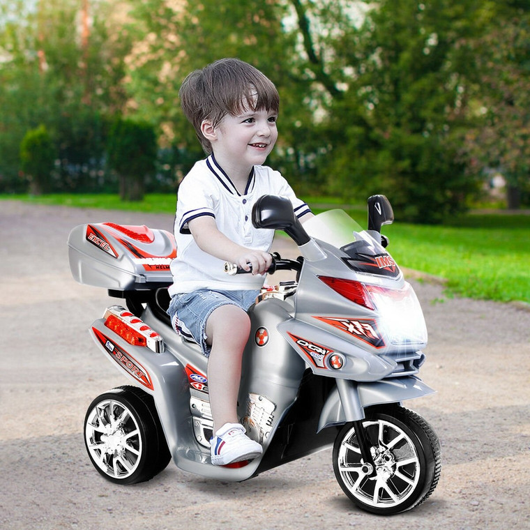 20-Day Presell 3 Wheel Kids Ride On Motorcycle 6V Battery Powered Electric Toy Power Bicyle New-Gray TY327423GR