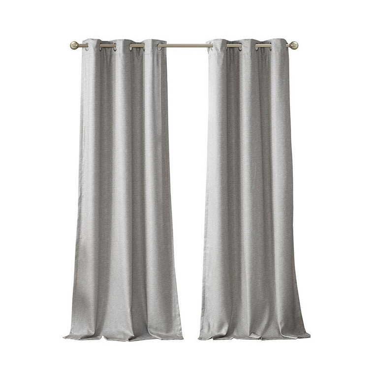 Sunsmart Como 100% Polyester Printed Faux Silk Total Blackout Window Panel Pair- Grey SS40-0143 By Olliix