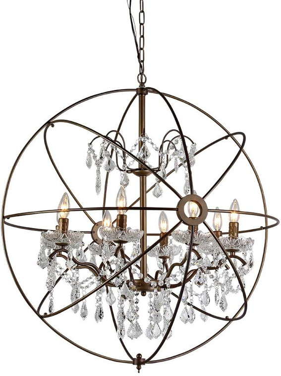 Homeroots Edwards Antique Bronze And Crystal 24-Inch Sphere Chandelier 320329