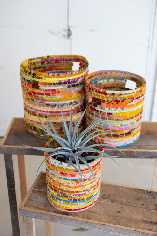 Set Of Three Recycled Kantha Hampers NVEE1007 By Kalalou