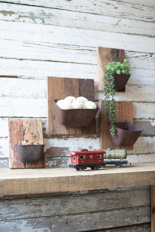 Assorted Set Of Four Repurposed Metal & Wood Wall Flower Holders NMCC1106 By Kalalou