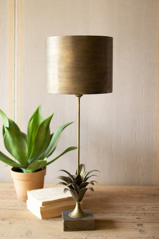 Antique Gold Metal Table Lamp With Leaf Accent And Metal Shade CLL2436 By Kalalou