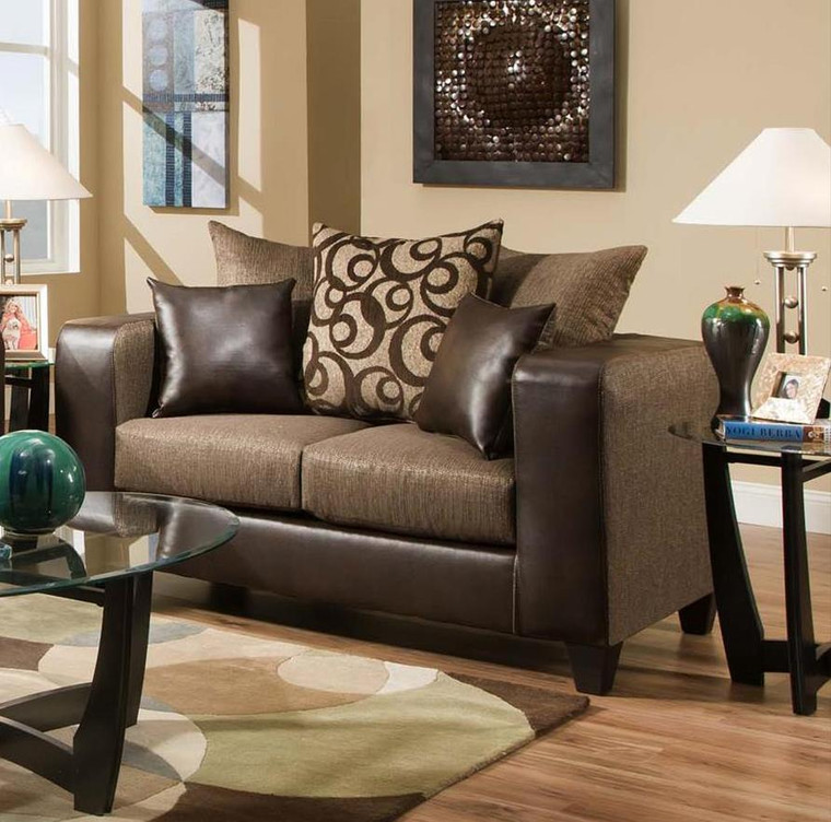 Homeroots 62" X 34" X 37" Object Emboss Espresso 100% Pu And 100% Polyester Loveseat 355981