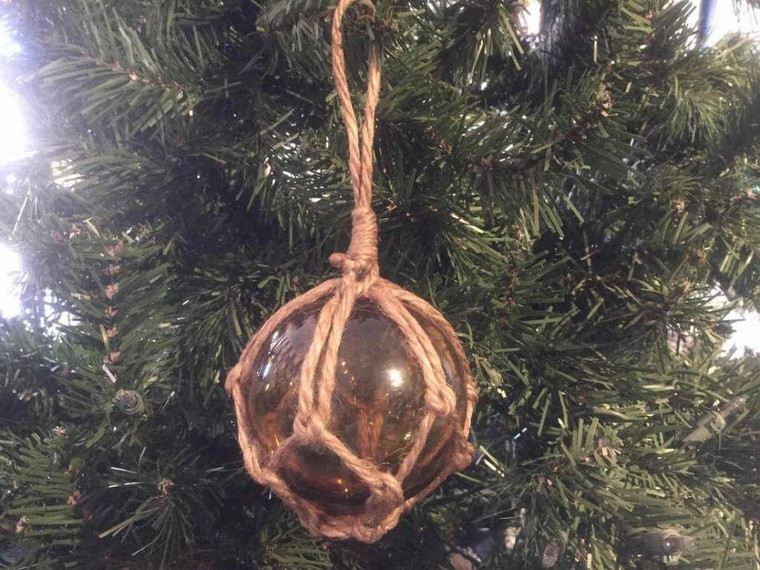 Amber Japanese Glass Ball Fishing Float Decoration Christmas Ornament 3" Amber-Glass-3-Old-X