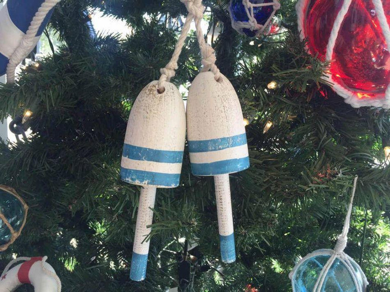 Wooden Vintage Light Blue Decorative Maine Lobster Trap Buoys Christmas Ornament 7" Vintage-Light-Blue-LB-7-2 pack-x