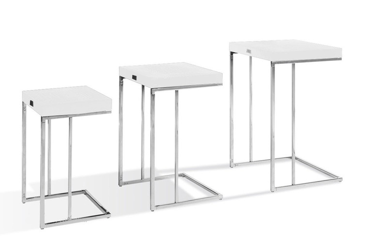 VIG Furniture VGUNAK855-35 A&X Amelia - Modern White Crocodile Lacquer Nesting Table Set