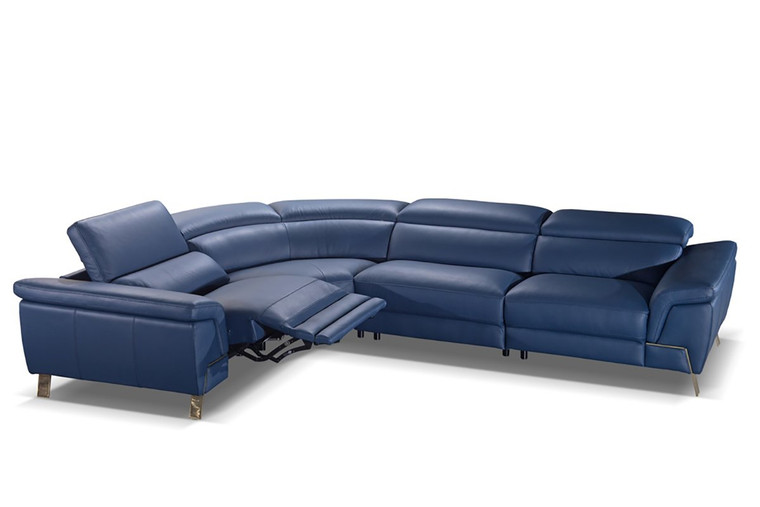 VIG Furniture VGDDAZUR-SECT-BLU Accenti Italia Azur Italian Modern Blue Leather Sectional W/ Recliner