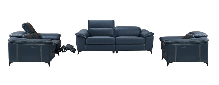 VIG Furniture VGMB-R093-BLU Divani Casa Melstone Modern Blue Leatherette Sofa Set W/ Electric Recliners