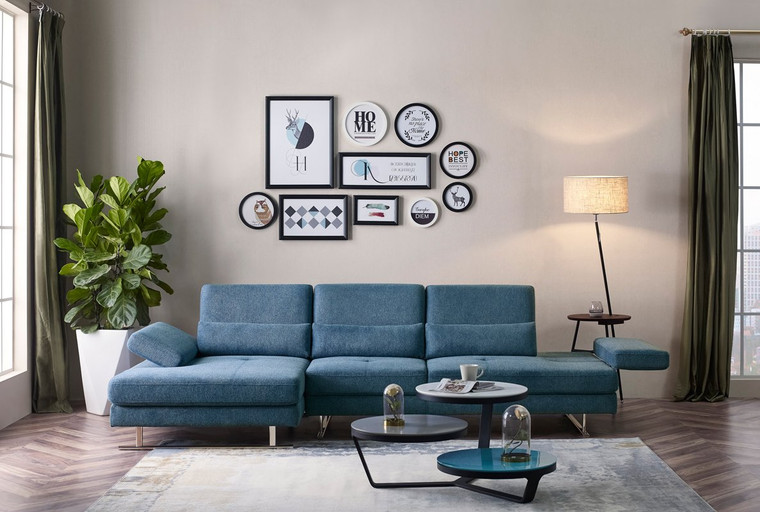 VIG Furniture VGMB-1837B-BLU Divani Casa Denton Modern Blue Fabric Sectional Sofa
