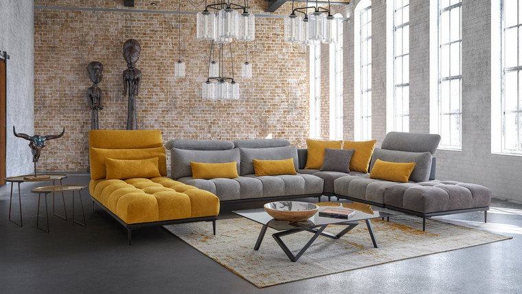 VIG Furniture VGFTDISPLAY David Ferrari Display Italian Modern Grey & Yellow Fabric Modular Sectional Sofa