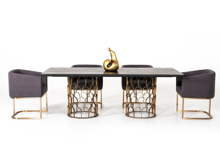 VIG Furniture VGLBGATS-DT220-03 Modrest Natalie Modern Black Acacia & Antique Brass Dining Table