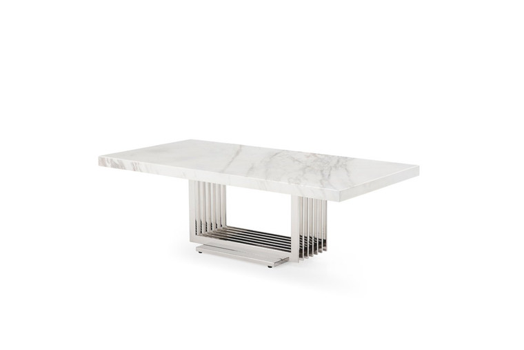 VIG Furniture VGVCCT8933-STL Modrest Kingsley Modern Marble & Stainless Steel Coffee Table