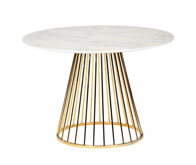 VIG Furniture VGFH-FDT7012-WHT Modrest Holly Modern White & Gold Round Dining Table